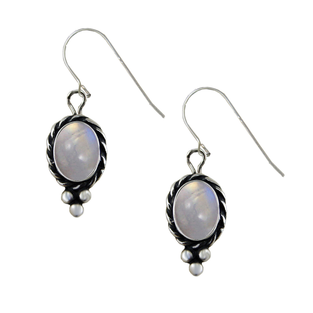Sterling Silver Little Rainbow Moonstone Gemstone Drop Dangle Earrings